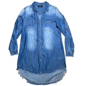 Anna Grace Tencel Chambray Raw Edge Hem Shirt Dress Sz L